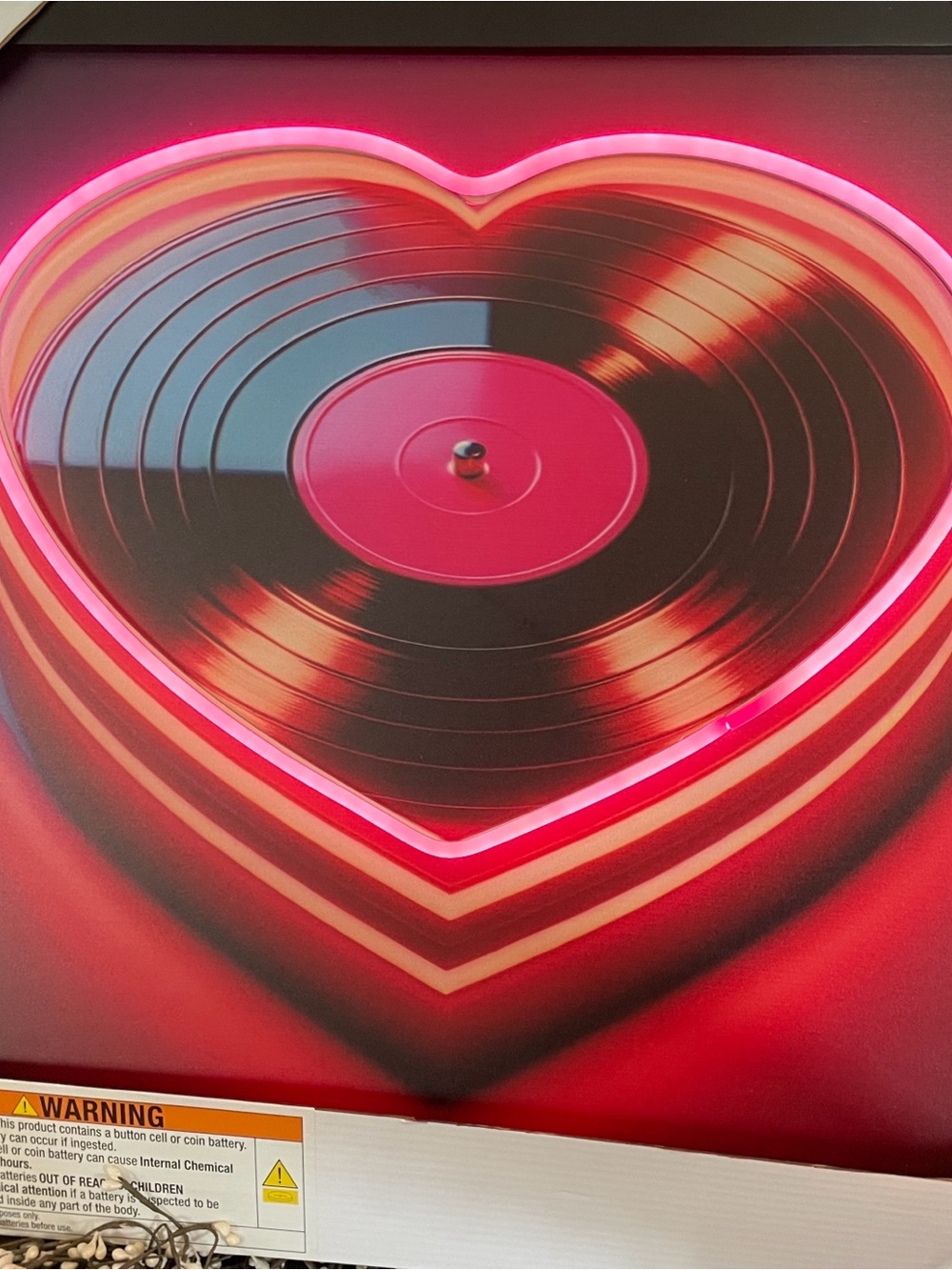NEW USB Neon Light-Up Heart Vinyl Framed Wall Art - 18”x18”